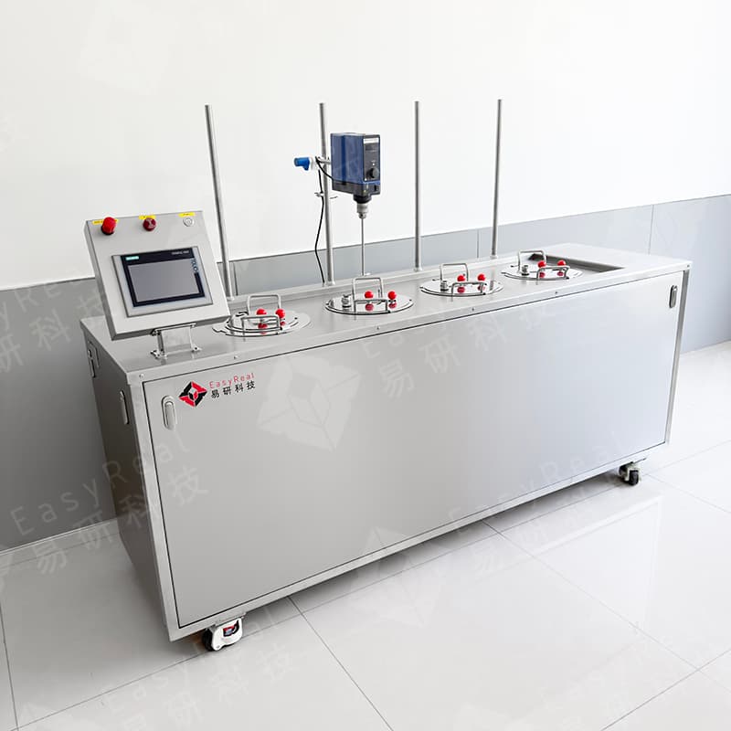 Lab-Pilot Scale Water Bath Fermenter – Four-Tank Heating System with Siemens Control Panel Lab-Pilot Scale Water Bath Fermenter with four heating tanks and digital Siemens control panel, designed by Shanghai EasyReal Machinery Co., Ltd. for pilot-scale beverage and dairy R&D applications.