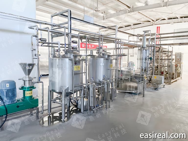 Overall view of the goji berry juice and puree processing section with tanks, piping, and treatment equipment for Ningxia Dahezhizhou Biotechnology