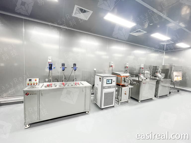 Complete lab UHT HTST plant layout for fluid food research and formulation development, including utility section, pilot sterilizer module, process units, and aseptic filling cabinet