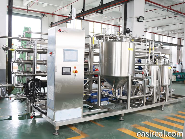 EasyReal tube-in-tube sterilizer skid with control cabinet and stainless steel tank for aseptic processing and bulk aseptic bag filling preparation