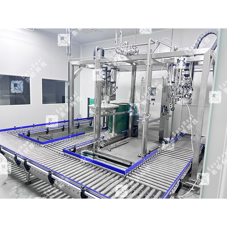 aseptic bag filling machine Installed line view (angle + conveyors)