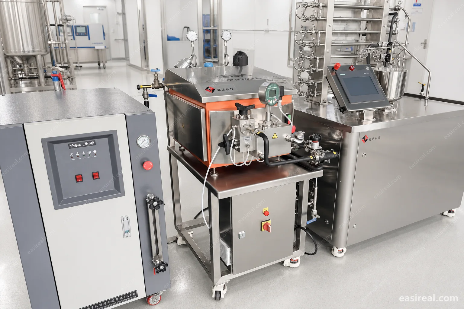 Aseptic Downstream Inline Homogenization System Inline homogenizer integrated with a pilot UHT sterilizer, control cabinet and aseptic utility system