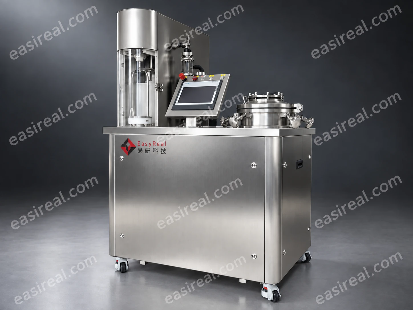 Pilot Carbonator and Filler: Three-Quarter View EasyReal pilot carbonator filling machine in a three-quarter product view
