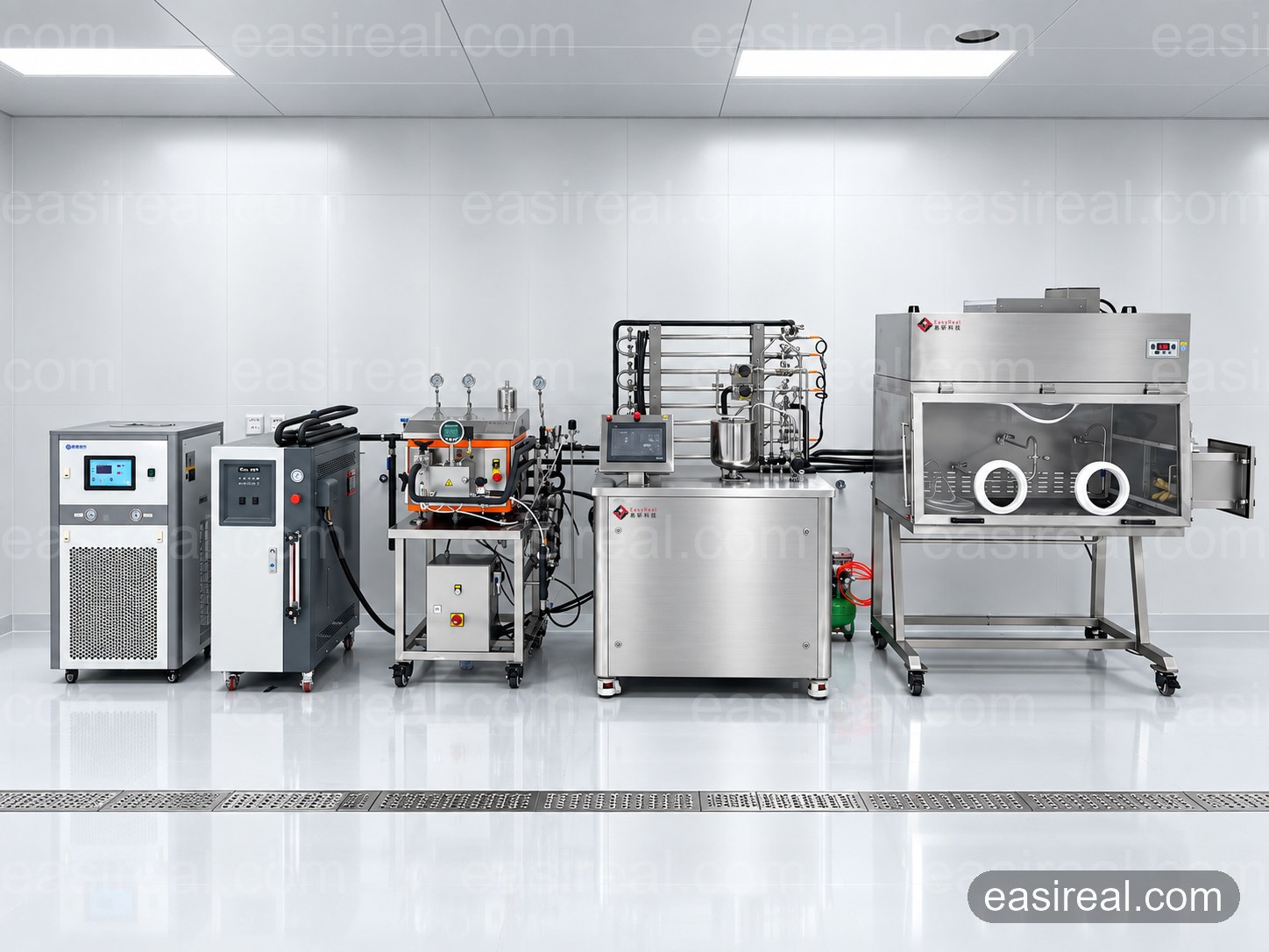 Tonicare (Wahaha) Pilot UHT/HTST Plant — Front View Front view of the Tonicare (Wahaha) pilot UHT and HTST line with inline homogenizer, tubular processing unit, aseptic filling cabinet and utilities