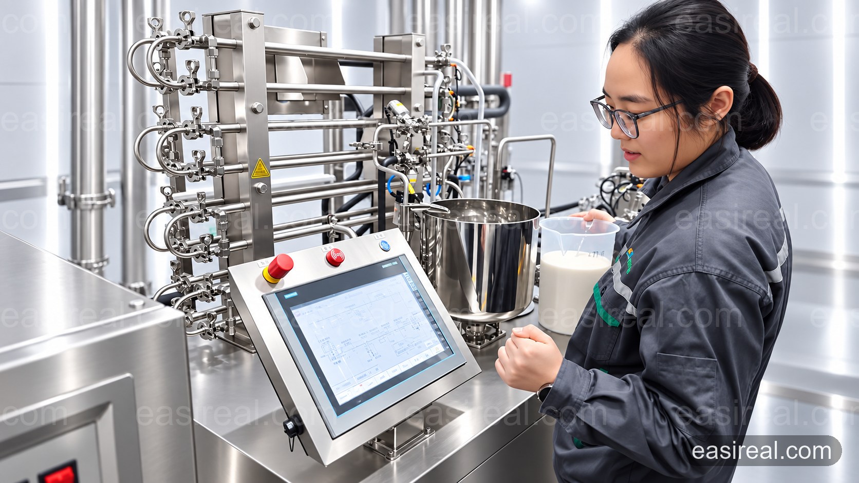 Sample preparation beside the pilot tubular sterilizer and control panel Sample preparation beside the pilot tubular sterilizer and control panel