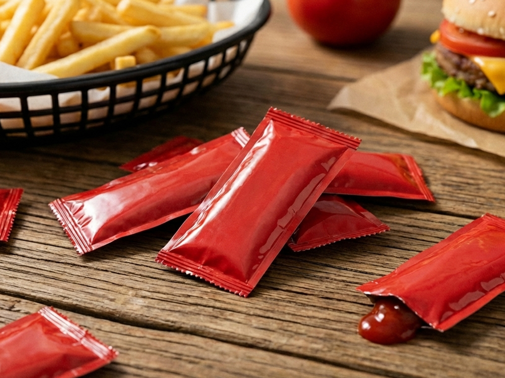 Üç ve dört taraflı sızdırmazlık özelliğine sahip domates ketçap poşetleme makinesi